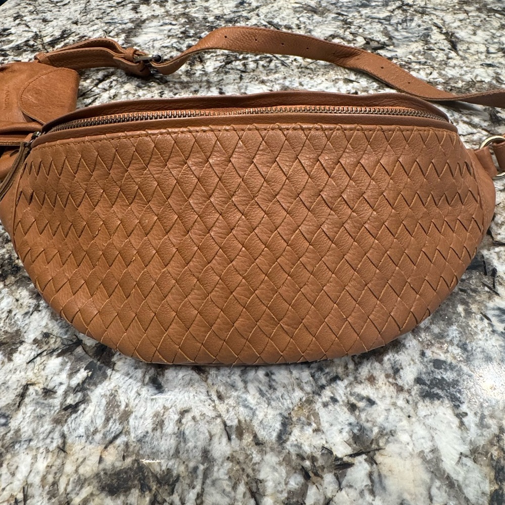 Woven Crossbody Belt Bag in Tan